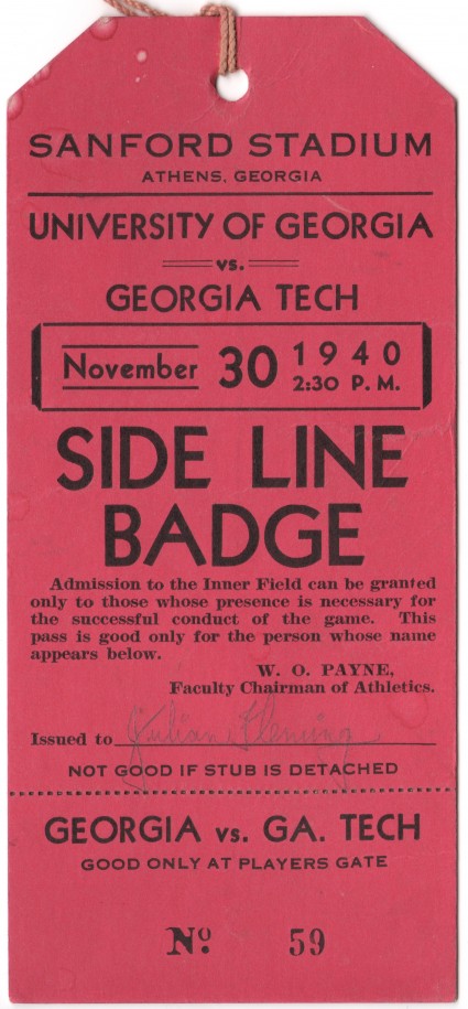 1940-11-30  - Georgia Tech at Georgia - Sideline Pass