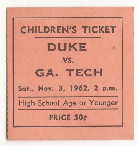 Georgia Tech at Duke - Children's Ticket - 1962