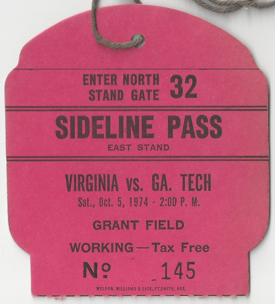 1974-10-05 - Georgia Tech vs. Virginia - Sideline Pass