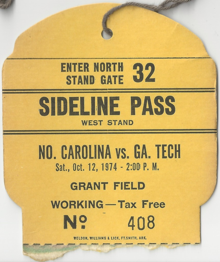 1974-10-12 - Georgia Tech vs. North Carolina - Sideline Pass