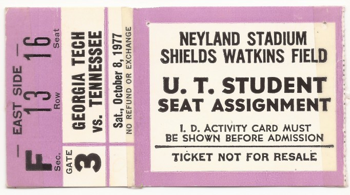 1977-10-08 - Georgia Tech at Tennessee - Student Ticket