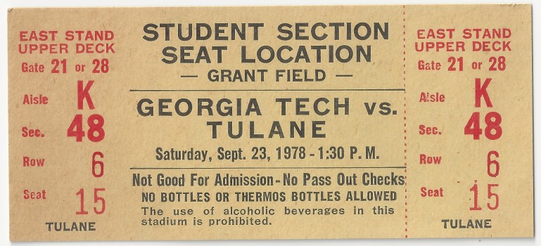 1978-09-23 - Georgia Tech vs. Tulane - Student