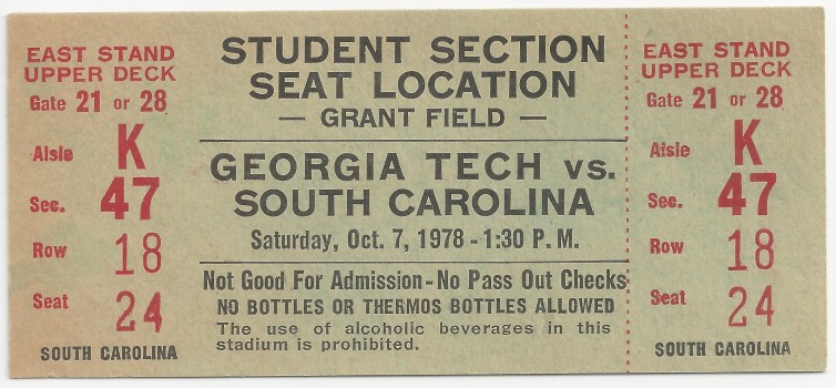 1978-10-07 - Georgia Tech vs. South Carolina - Student