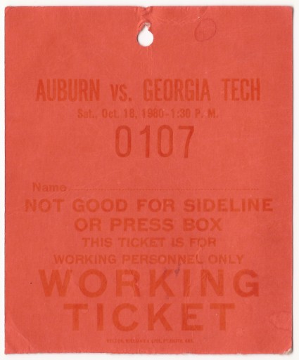 1980-10-18 - Georgia Tech at Auburn - Working Ticket