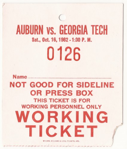 1982-10-16 - Georgia Tech at Auburn - Working Ticket