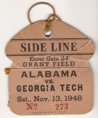 1948-11-13 - Georgia Tech vs. Alabama - Sideline Pass