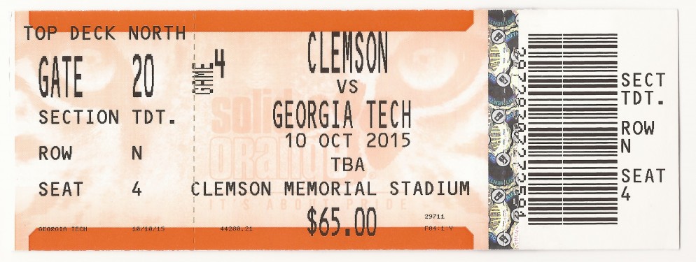 2015-10-10 - Georgia Tech at Clemson - Box Office