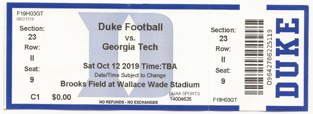 2019-10-12 - Georgia Tech at Duke - Box Office
