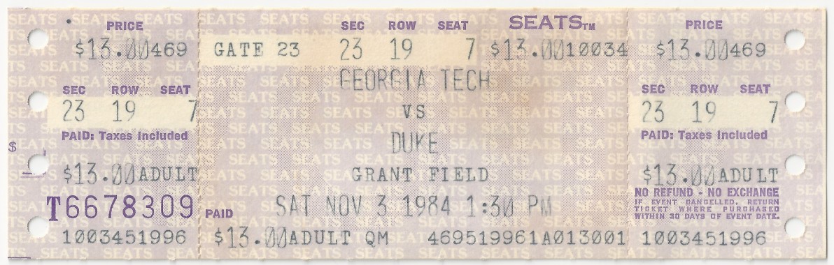 1984-11-03 - Georgia Tech vs. Duke - General Admission - Full