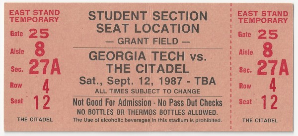 1987-09-12 - Georgia Tech vs. Citadel - Student