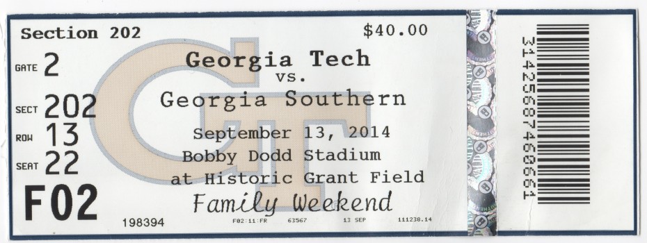 2014-09-13 - Georgia Tech vs. Georgia Southern - Box Office